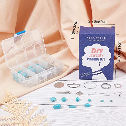 SUNNYCLUE 1 Box DIY 10 Pairs Turquoise Beads Earring Making Kit 8 Shapes Turquoise Beads Charms Hammered Feather Heart Pendants & Earring Hooks for Jewelry Craft Supplies Adults Women - color: 1 Box Diy 10 Pairs