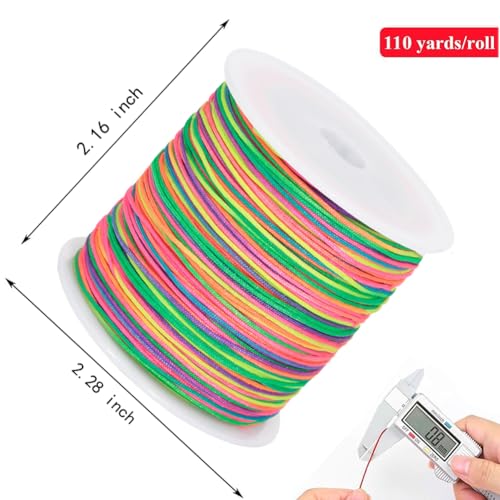 0.8mm 110Yards Nylon String Cord Braided Beading Thread for DIY Crafts Friendship Bracelets Pendant Chinese Lucky Knotting Macrame Necklaces,Jewelry Making (Rainbow) - color: Rainbow, size: 0.8MM