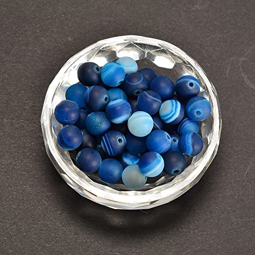 6mm Blue Stripe Agate Matte Round Natural Gematone Loose Beads for Jewelry Making DIY 1 Strand 15" - color: Matte Blue Stripe Agate, size: 6mm