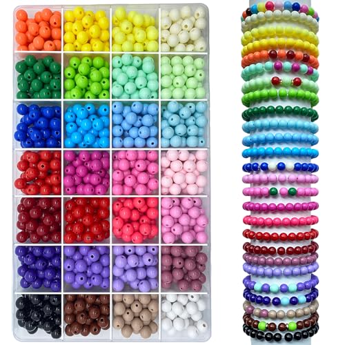 LLchunyun 756Pcs 8mm Acrylic Round Beads for Bracelets,28 Candy Colors Assorted Plastic Round Beads for Jewelry Making Kit Loose Bead Bubble Gum Bead for Earrings Necklace Phone Lanyard (8mm) - color: 8mm