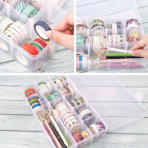 SGHUO 3 Pack 15 Grids Large Plastic Storage Organizer Box,15 Compartments with Dividers for Tackle Box, Beads, Washi Tape, Ribbon, Crafts, Art Supply 10.9X6.5X2.2inch - size: 3pcs