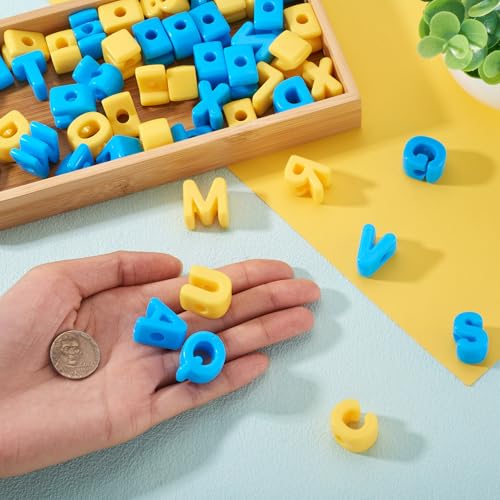 Cheriswelry 52Pcs Letter A-Z Acrylic Beads European Large Hole Bracelet Bead Alphabet Loose Spacer Bead 20-21mm for DIY Craft Necklace Keychain Lanyard Making Hole: 6mm - color: Blue&Yellow
