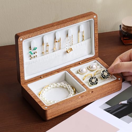 LadyRosian Wooden Small Jewelry Box - Mini Wood Travel Jewelry Case Portable Organizer for Rings, Earrings, Necklaces & Bracelets Storage Women Girls Men,Sapele - color: Sapele