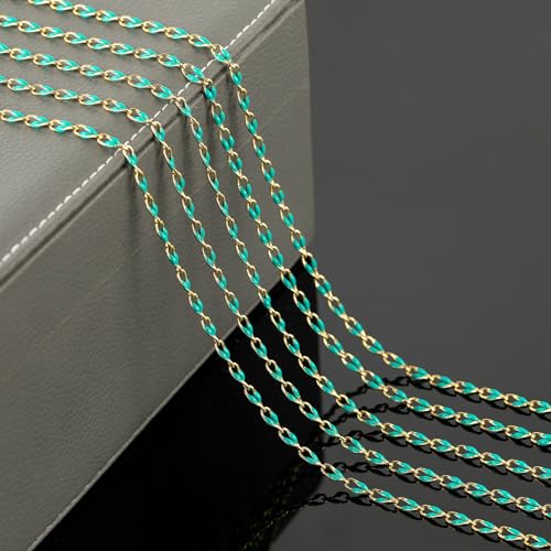 YOUBEIYEE 6.6 Feet Gold Plated Brass Chain on Spool Green Enamel Cable Chain Necklace DIY Jewelry Chains Bulk with Jump Rings and Lobster Clasps - color: Green