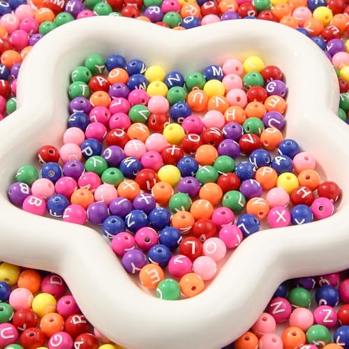 8mm Acrylic Beads 600pcs Round Letter Bead Multicolor Spacer Bubble Beads Plastic Crafts Bead for DIY Necklaces Bracelets Earrings Jewelry Making (Letters) - color: rose pink&green&blue