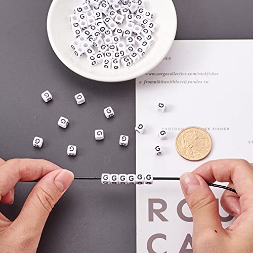 FASHEWELRY 300Pcs Cube White Acrylic Letter Beads 6x6mm Letter G Alphabet Beads for DIY Bracelet Necklace Jewelry Making - color: Letter G, size: 6x6x6mm