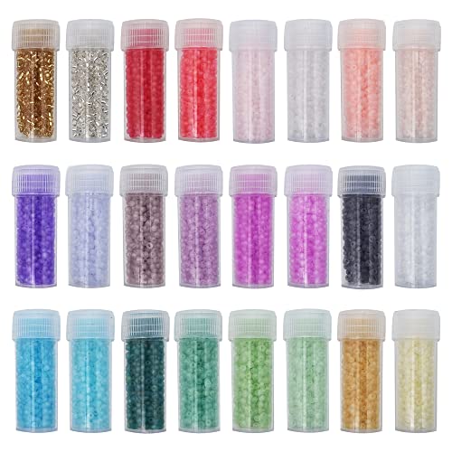 INSPIRELLE Size Almost Uniform 120 Gram 12/0 (2mm) Glass Round Seed Beads for Craft Jewelry Making, 24 HMT - color: 22x Matte Transparent AB + 2x Silver Lined