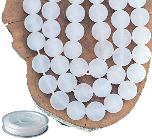 10mm Natural Matte White Jade Round Gemstone Frosted 80Pcs Bulk Loose Beads for Jewelry Making Bracelet with Stretch Beading Cord LPBeads - color: Unpolished White Jade, size: 10mm