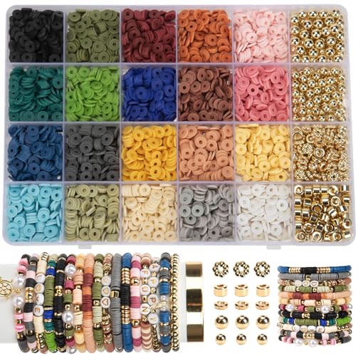 2590pcs Clay Beads for Bracelets Making, 20 Color Heishi Beads Polymer Clay Beads for Jewelry Making Supplies Charm, Friendship Bracelet Making Kit for Girl Women Adults?Earth Tone? - color: Earth Tone
