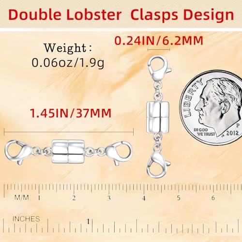 Double Lobster Clasp Magnetic Necklace Clasps and Closures 14K Gold and Silver Magnetic Jewelry Clasps Converters for Bracelet Necklaces Extender - color: 12Pcs Silver