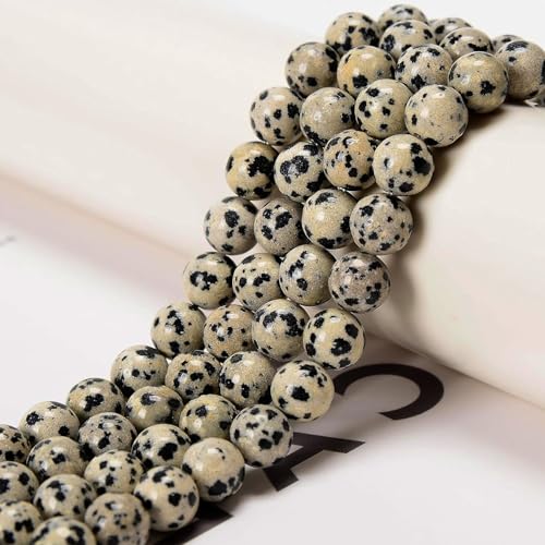 100pcs Natural Stone Beads 8mm Dalmation Jasper Round Genuine Real Stone Beading Loose Gemstone Hole Size 1mm DIY Charm Smooth Beads for Bracelets Necklaces Earrings Jewelry Making Crafts - color: Dalmation Jasper