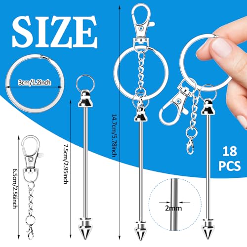 18 Pack Beadable Keychains Bars DIY Blank Beadable Keychains Metal Beaded Keychain Sliver Beads Keychain Making Kit for DIY Crafts Supplies Jewelry Making Gift - style: 18 Pack - Silver