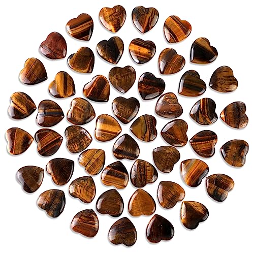 Gerrii 50 Pcs Heart Healing Stone Bulk Quartz Heart Inspirational Stones Gift for Women Love Pocket Polished Natural Energy Balancing Meditation 0.8 Inch(Amber) - color: Tigers Eye