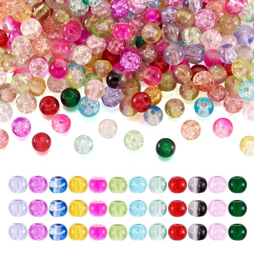 Craftdady 500Pcs 4mm Transparent Crackle Glass Round Beads Tiny Handcrafted Loose Ball Beads Random Mixed Colors for Jewelry Making Hole: 1mm - color: Mixed Colors Crackle, size: 4mm