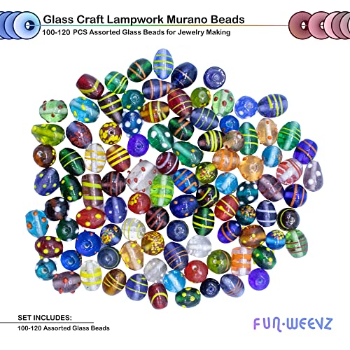 Assorted Glass Beads for Jewelry Making Adults, Bulk Glass Beads for Crafts, Lampwork Murano Bead Mix for Bracelets and Necklaces, Crafting Beads Supplies Kit, Large & Small Beads