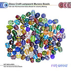 Assorted Glass Beads for Jewelry Making Adults, Bulk Glass Beads for Crafts, Lampwork Murano Bead Mix for Bracelets and Necklaces, Crafting Beads Supplies Kit, Large & Small Beads