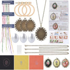 SUNNYCLUE DIY 3 Sets Embroidery Necklace Kits Embroidery Necklace Pendant with Chains Hoops Cloth Spring Flowers Pattern Stitch Kit for Jewelry Making Crafts Supplies Adults Beginner Starter Women - style: Flower 1