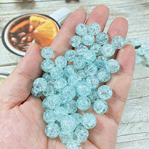 100pcs Crackle Glass Beads 10mm Round Crystal Glass Spacer Crafts Beads for Jewelry Making Necklace Bracelet Earrings DIY Crafts(Light Blue) - color: Light Blue, size: 10mm