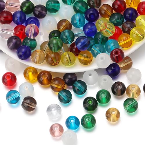 Gocelyn 476Pcs Natural Gemstone Smooth Round Crystal Glass Beads for Jewelry Making(Brown), Glass Spacer Loose Beads for Crafts Bracelets Necklaces Charms Pendants Presents 4/6/8/10/12mm - color: Round Glass Beads: Brown