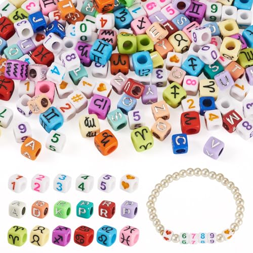 700Pcs Acrylic Number Letter Constellation Cube Beads for Friendship Bracelets Colorful Acrylic Pony Bead Square Alphabet Number Beads Large Hole for Women Necklaces Keychins Jewelry Making - color: Multiple Colors