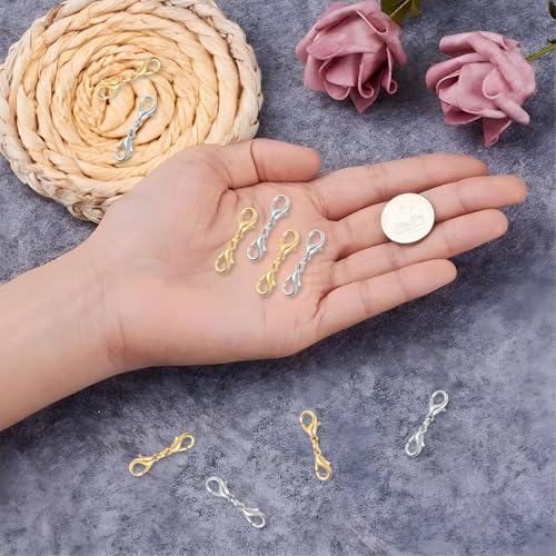 10 Pcs Double Lobster Clasp Necklace Chain Extenders Bracelet Clasp Connector Gold Silver Lobster Claw Clasps Double Opening Jewelry Clasps for DIY Jewelry Making - color: Gold+Silver