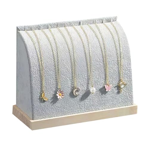 TANG SONG Cambered Wooden Flannelette Soft Mat Multiple Flat Necklace Display Stand Necklace Chains Organizer Holder for Home (Grey) - color: Flannelette-Grey