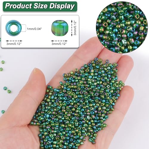 Size 3 mm 8/0 Glass Seed Beads, 5100 Pcs Small Mini Spacer Loose Pony Beads for Jewelry Making and DIY Crafts (Green) - color: Green, size: Medium