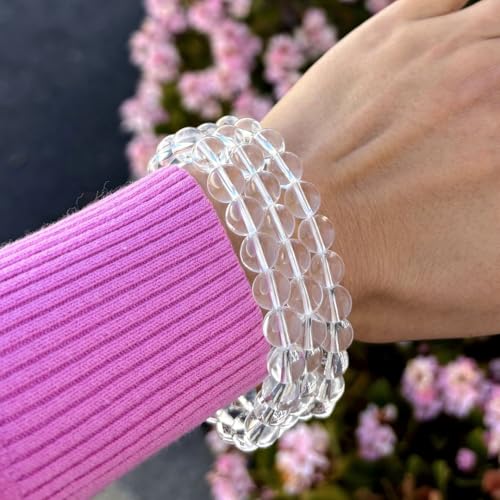 Adabele 1pc Natural Stretch Gemstone Bracelet 8mm (0.31") Bead 7" to 8.5 inch Healing Crystal Energy Quartz Chakra Jewelry Women Unisex Birthday Gift - color: Grade A Clear Crystal, size: 7.5 inch