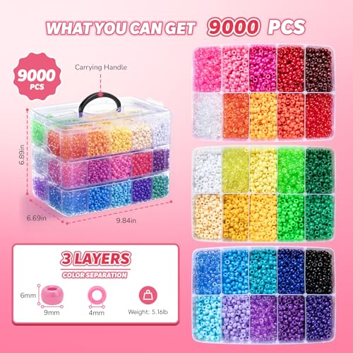 Umikk 9000Pcs Pony Beads Bulk, 30 Colors 6x9mm Plastic Kandi Beads for DIY Bracelet Making Hair Braiding Kandi Jewelry Key Chains Crafts (5.16LB) - color: 30colors9000pcs