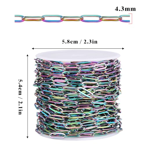 [16.5 Ft] Stainless Steel Paperclip Chains Roll, 4.3mm Width Rainbow Plated Stainless Steel Oval Link Chains Spool Bulk for Jewelry Making - color: colorful(4.3mm)