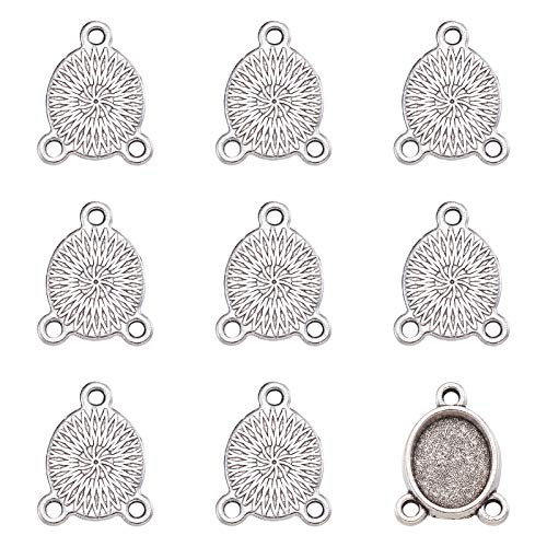 FASHEWELRY 100Pcs Tibetan Style Alloy Oval Bezel Pendant Trays 8x10mm Chandelier Components Links 3 Loops Base Connector Settings for DIY Jewelry Making - color: 8x10mm-100Pcs