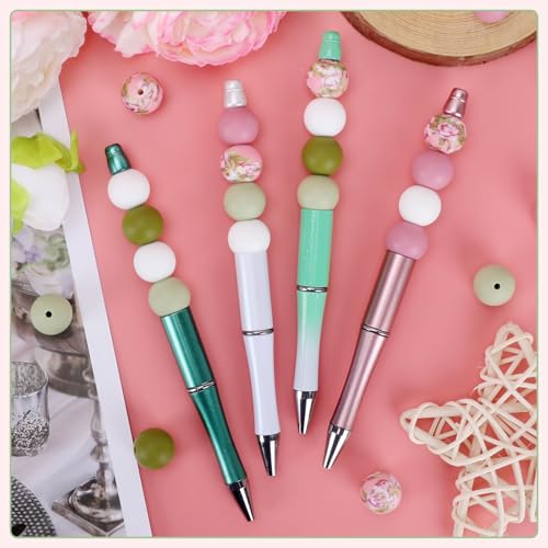 100 Pcs 15mm Silicone Beads for Keychain Making, Pink Gream Silicone Beads Bulk Round for Bracelets Pens Crafts Jewelry Making (Pink Green) - color: Pink Green