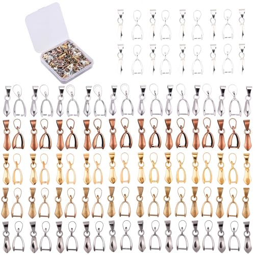 SUNNYCLUE 1 Box 120Pcs Pinch Bails Pinch Clasp Snap on Bails Bulk Dangle Charm Hanging Loop Bead Connector 20x7mm Golden Silver Pendants Clasps for Jewelry Making Supplies Earring Necklace Craft - color: 6 Colors Pinch Bails