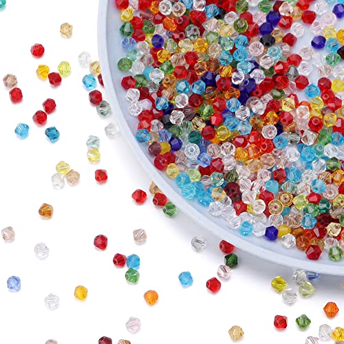 1000pcs Crystal Glass Beads 4mm Bulk Faceted Bicone Spacer Beads for DIY Jewelry Making - color: MIX, size: 4mm