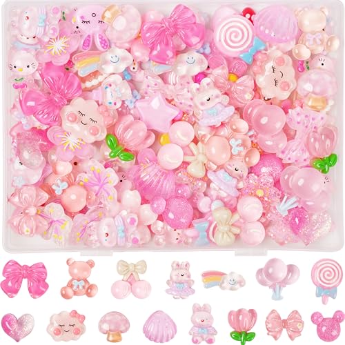 70 Pcs Resin Charms Slime Pink Charms Cute Embellishments Bulk Mixed Ornament Decorations Accessories