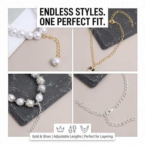 200PCS Chain Extender, 50mm x 4mm Removable Gold & Silver Extender for Necklaces Bracelet Keychain, Jewelry Making Chain for Women, DIY Craft Chains Supplies