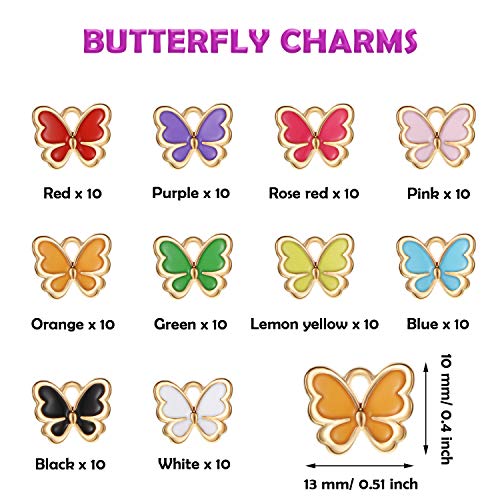 Hicarer 100 Pieces Butterfly Charms for Jewelry Making Mixed Butterflies Charms Colorful Alloy Pendant Jewelry Butterfly Charm for Necklaces Bracelets Earrings DIY Supplies Mother Women
