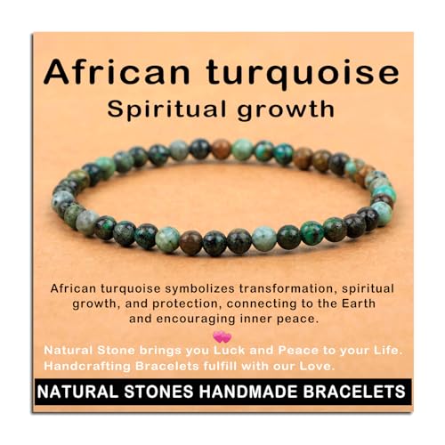 AD Beads Handmade Gemstone Stretch Elastic Bracelet Crystal Healing Reiki Nature's Beauty and Spiritual Essence Unisex - color: African Turquoise (Spiritual Growth), size: 4mm