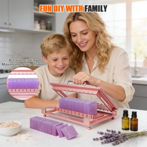 Multi Soap Cutter for Soap Making,Aluminum Soap Cutting Tool,Precision Soap Cutter Slicer with Cutting Wire for Cheese, Butter, Cake, Bread DIY (Pink) - color: Pink