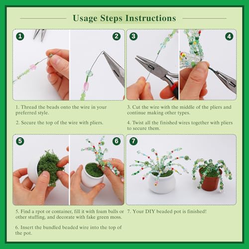 GarfxG Beaded Plant Kit, Green Glass Beads Plants Kit, Forever Plant Beads Green Beads with Step by Step Instructions, Video Tutorials, DIY Making Tools for Home Decor Jewelry Making DIY Craft