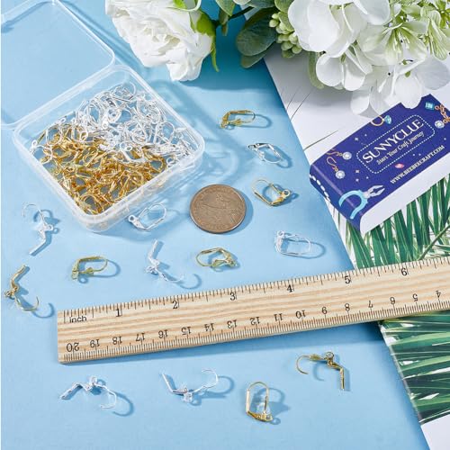 SUNNYCLUE 1 Box 100Pcs Leverback Earring Hooks French Earring Hook Lever Back Ear Findings Shell Silver Gold Leverbacks Earwires for Jewelry Making Accessories DIY Supplies - color: 1 Box 100Pcs Shell Shaped Leverback Earring Hooks