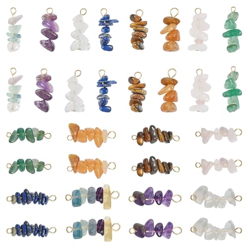 32Pcs Natural Gemstone Chips Connector Charms Mixed Color Crystal Stone Link Pendants 23-30mm 16 Styles for Bracelet Necklace Earring Jewelry Making DIY Craft Home Decor - color: Mixed Color-Chip
