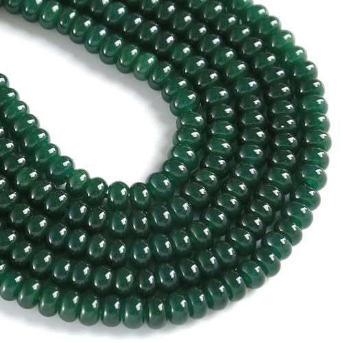 76pcs 5x8mm Natural Dark Green Jade Stone Rondelle Spacer Loose Beads Abacus Disk Stone Round Loose Gemstone Beads for Jewelry Making DIY Bracelet Necklace - color: Dark green Jade Stone, size: 5x8mm Abacus Disk