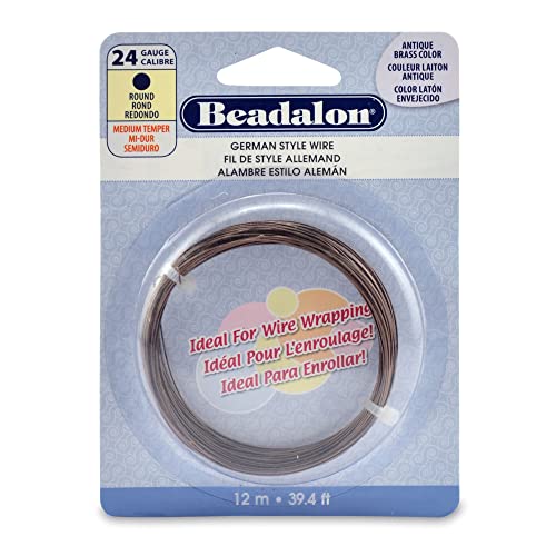 Beadalon German Style Wrapping Wire, Round, Antique Brass Color, 24 Gauge, 12 m / 39.4 ft - color: Antique Brass, size: 24 Gauge / 39.4 Ft