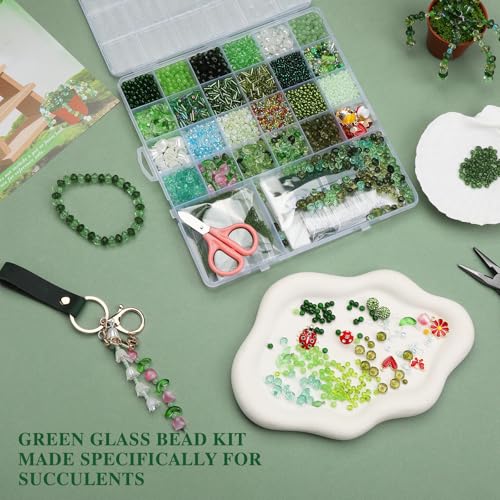 GarfxG Beaded Plant Kit, Green Glass Beads Plants Kit, Forever Plant Beads Green Beads with Step by Step Instructions, Video Tutorials, DIY Making Tools for Home Decor Jewelry Making DIY Craft