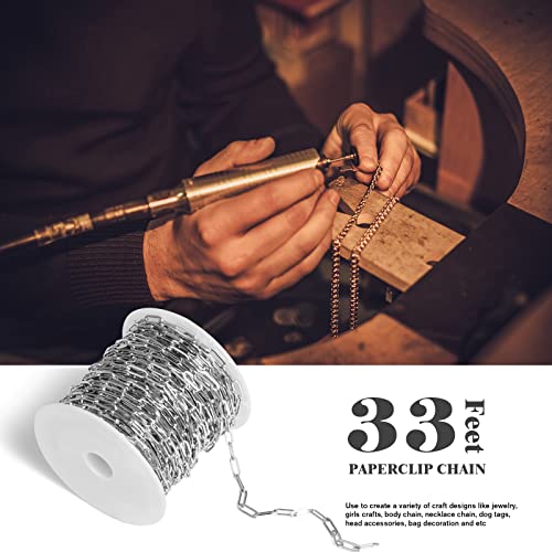 [33 Ft] Stainless Steel Paperclip Chains Roll, 3mm Width 304 Stainless Steel Oval Link Chains Spool Bulk for Jewelry Making - color: 3mm width