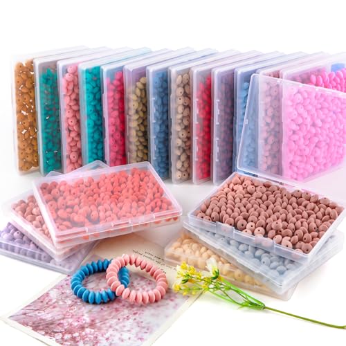 Sunrony 200Pcs Silicone Lentil Beads for Keychain Making, Bulk 12mm Silicone Abacus Spacer Beads for Necklace Bracelet Making Pens (Lilac) - color: K-Lilac