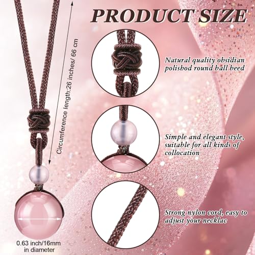 Yaomiao 5 Pcs Tiger Eye Chakra Round Bead Pendant Necklace Natural Quartz Amethyst Obsidian Turquoise Healing Crystal Pendant with Adjustable Nylon Rope - color: Yellow Amber, Pink, Purple, Green, White