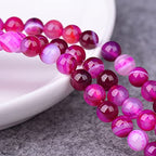 37Pcs Natural Crystal Beads Stone 10mm Fushia Stripe Onyx Agates Gemstone Round Loose Energy Healing Beads for Bracelet Necklace Earrings Jewelry Making - color: Fushia, size: 10MM