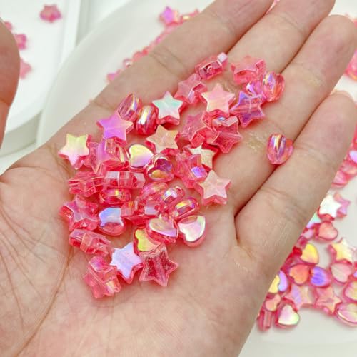 450Pcs Acrylic Beads AB Crystal Star Beads Heart Beads for Jewelry Making DIY Bead Bracelet Necklace Earrings(Deep Pink) - color: Deep Pink